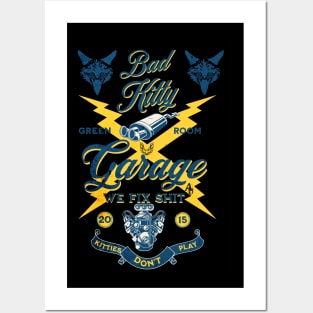 Bad Kitty Garage 2 sided Tshirt Posters and Art